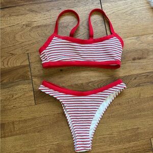 Wild Fable Red Blue White Striped Bikini Set Women’s Sz S Cheeky Beach Sporty